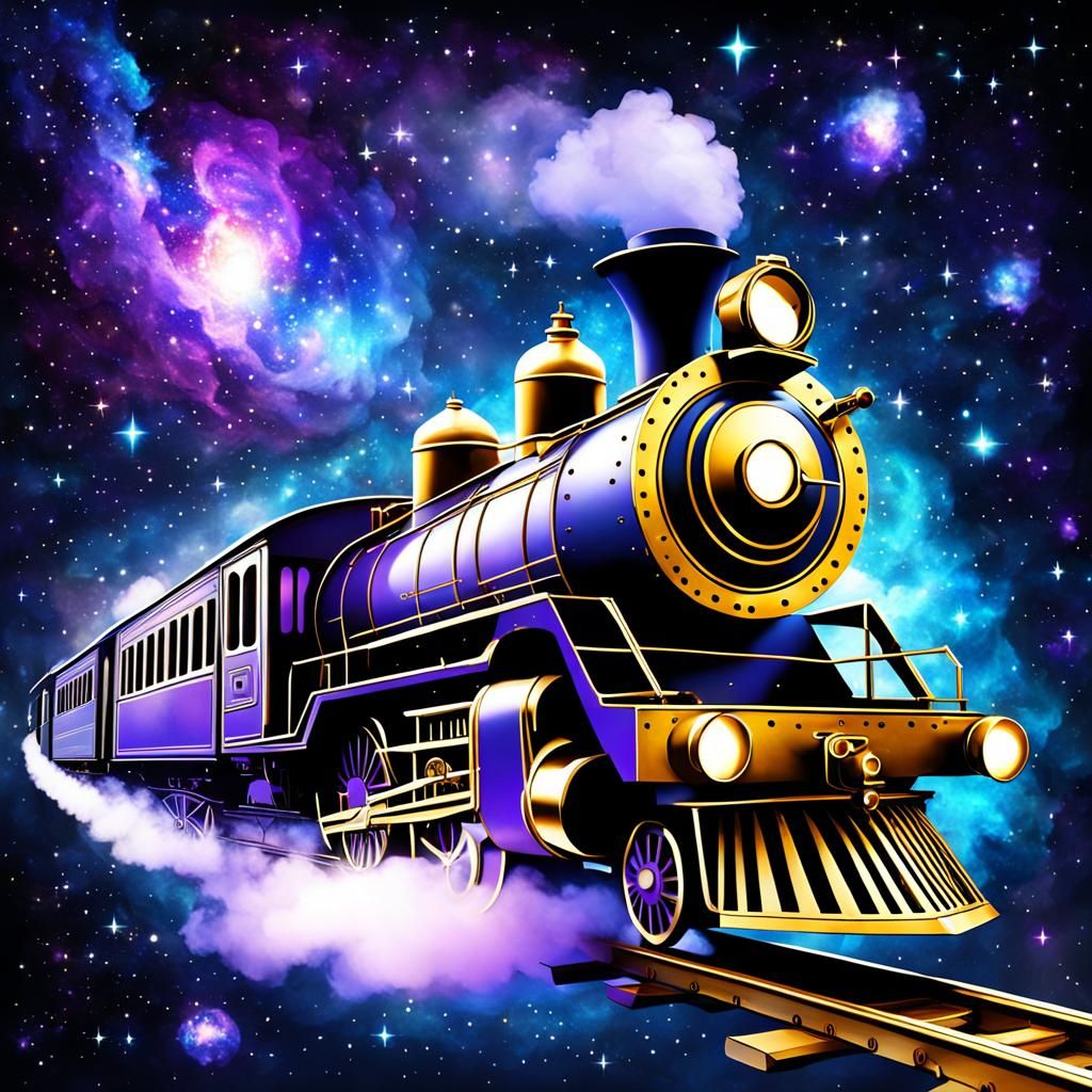 Steampunk Train Flies Through a Galaxy