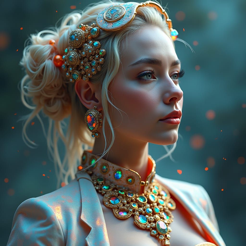Hyperrealistic Woman in Futuristic Jewelry Portrait