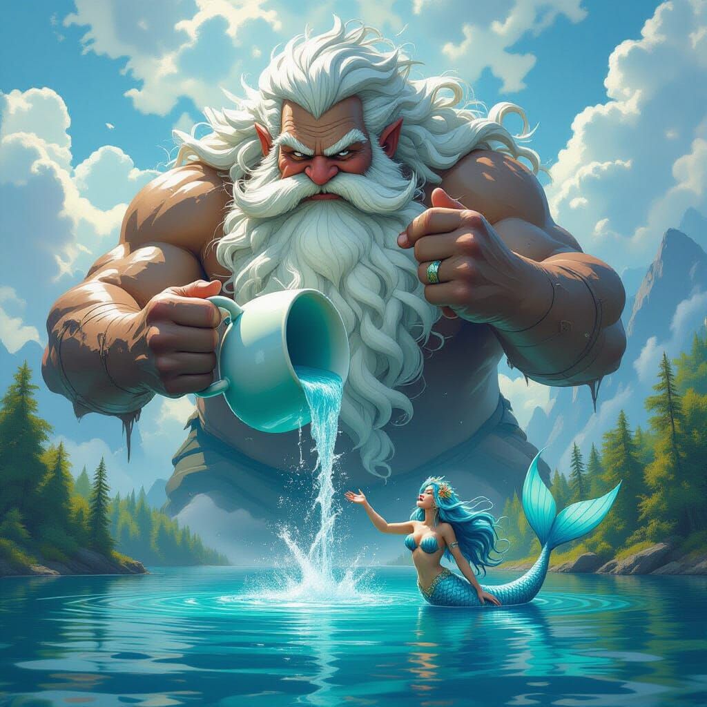 Giant Splashes Mermaid in a Whimsical Scene