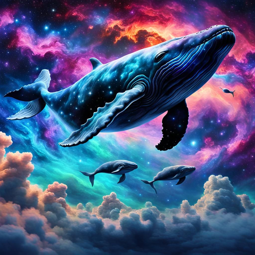 Ethereal Whale Floating in Colorful Galaxy