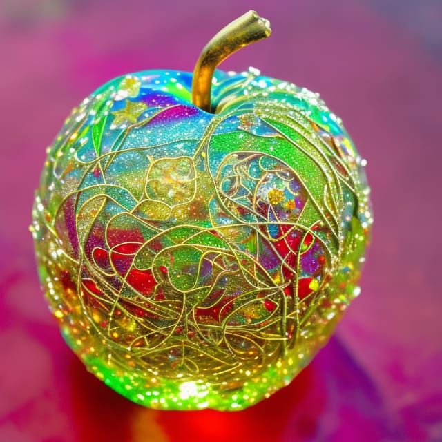 Intricate Glass Apple with Golden Tree Inside