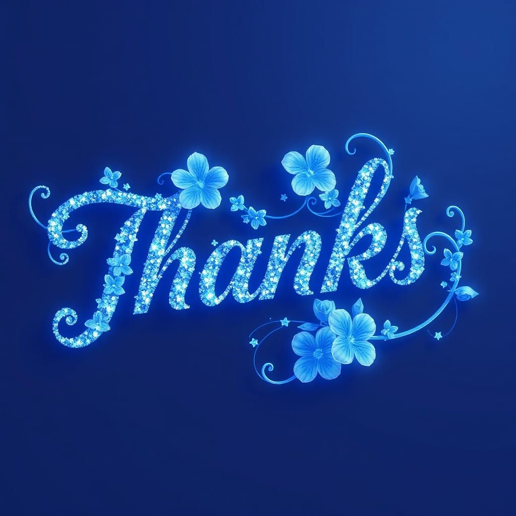 Blue Floral Thanks in Anime Style, 8K