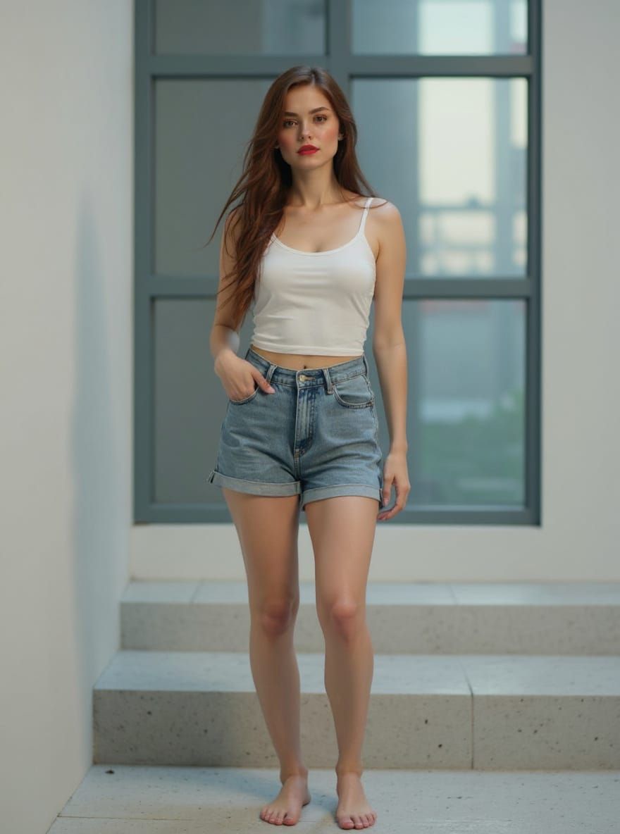 Photorealistic Slavic Woman in Vibrant, Stylized Setting