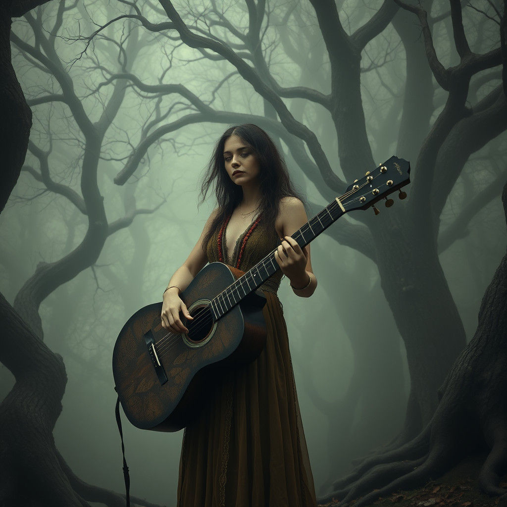 Mystical Songstress in Dark Fantasy Forest