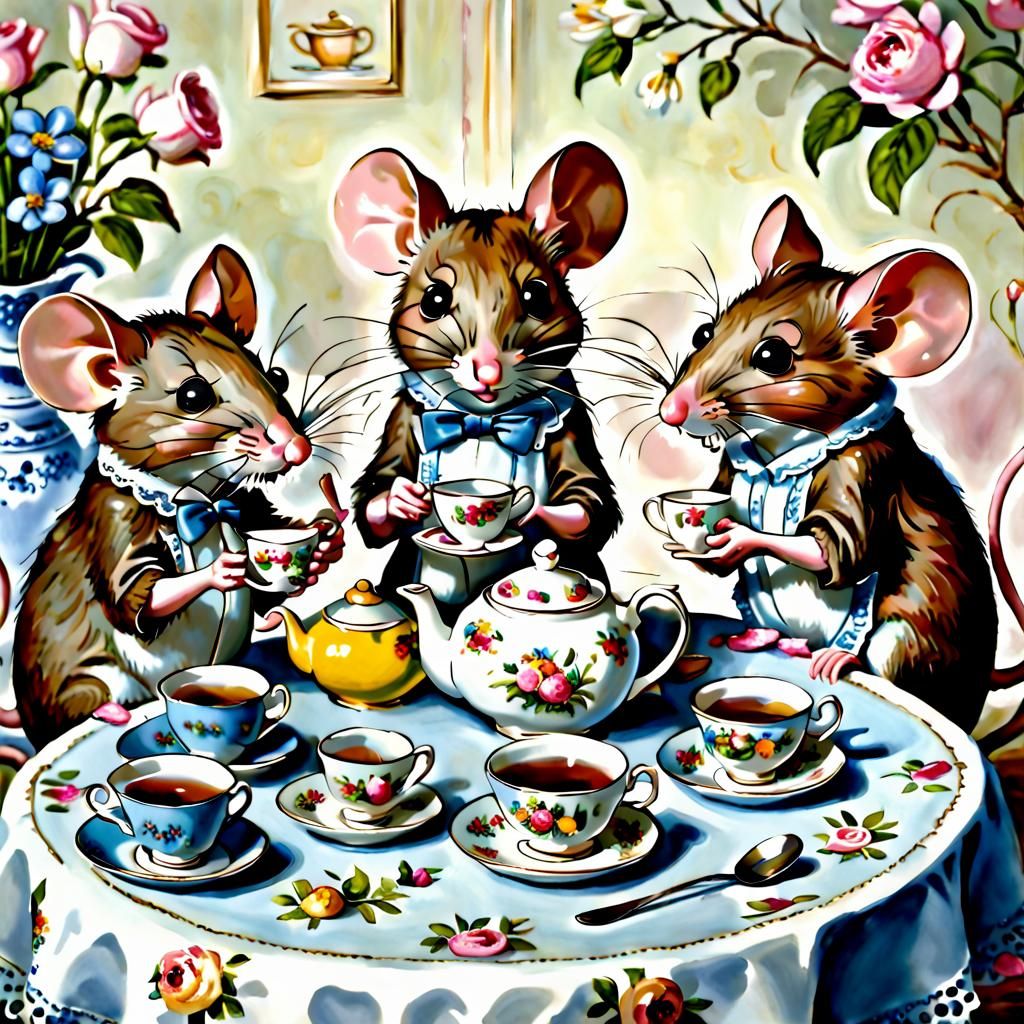 Mice Enjoying Tea Time Celebration