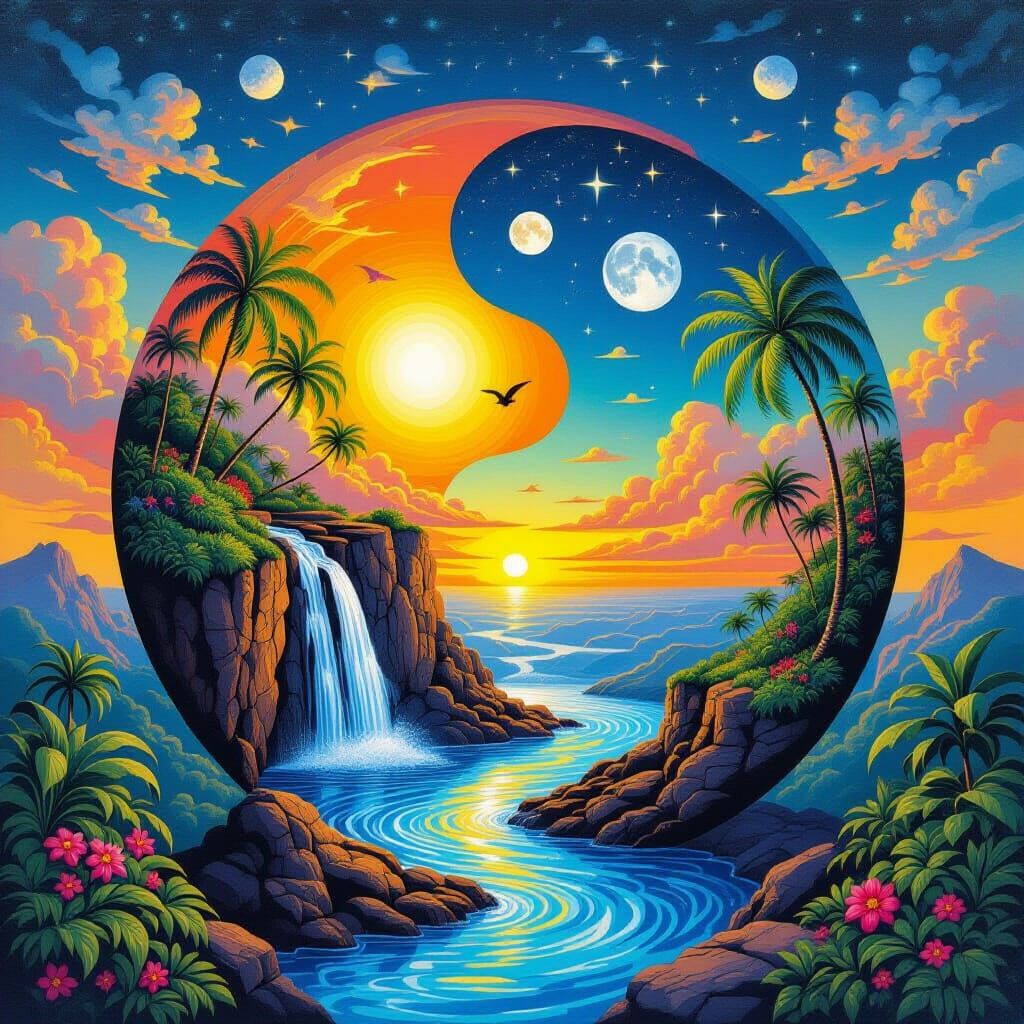 Hawaiian Yin-Yang Sphere in Spiritual Realism