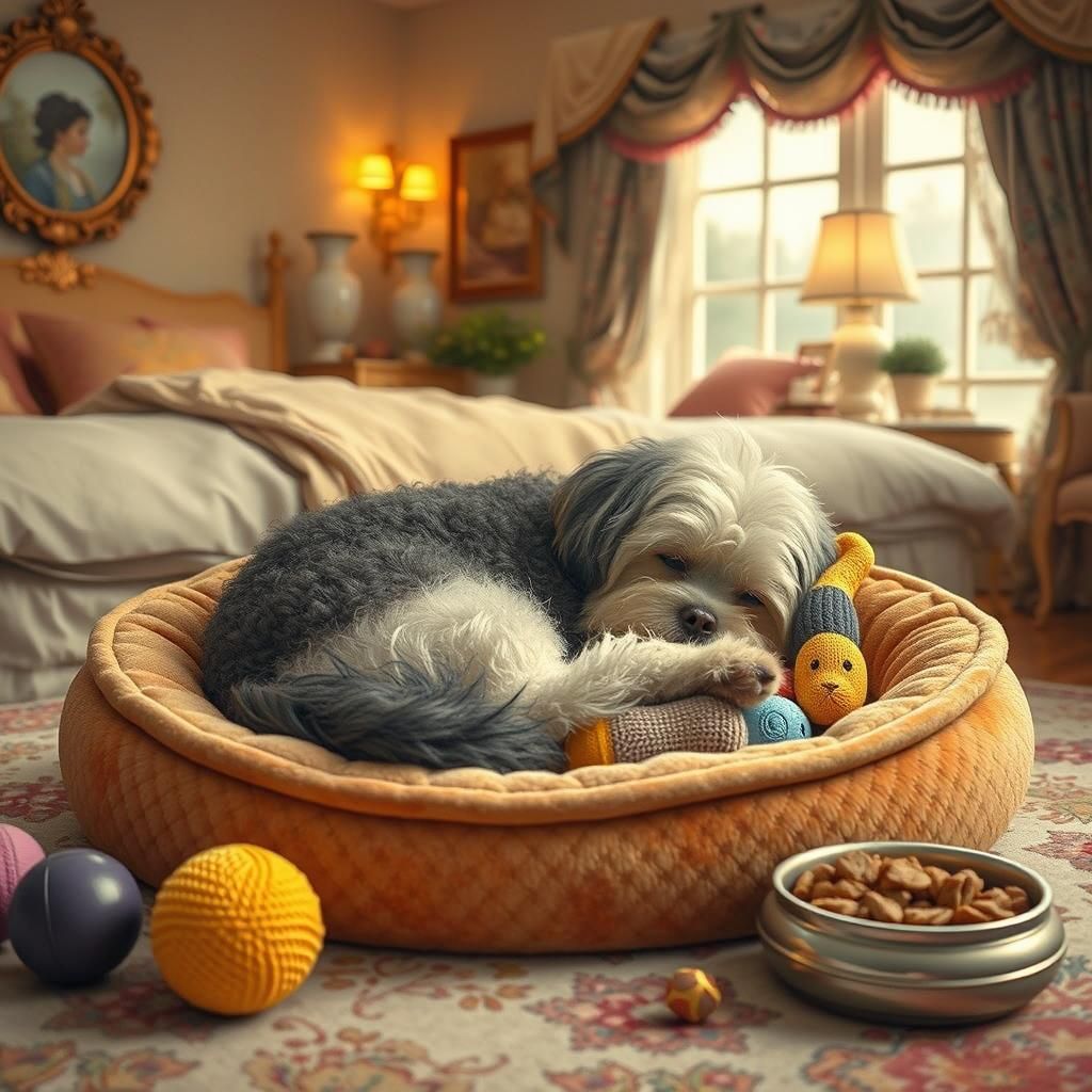 Tibetan Terrier Asleep in Cozy Bonnard-Inspired Bedroom