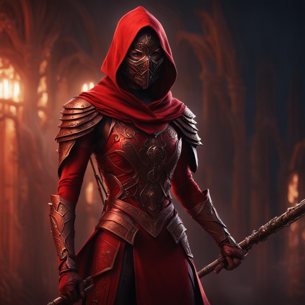 Intense Mysterious Warrior Heroine in Detailed Matte Paintin...