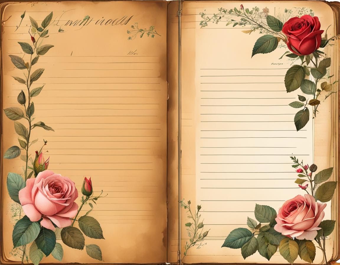 Open Vintage Journal with Collage Assemblage