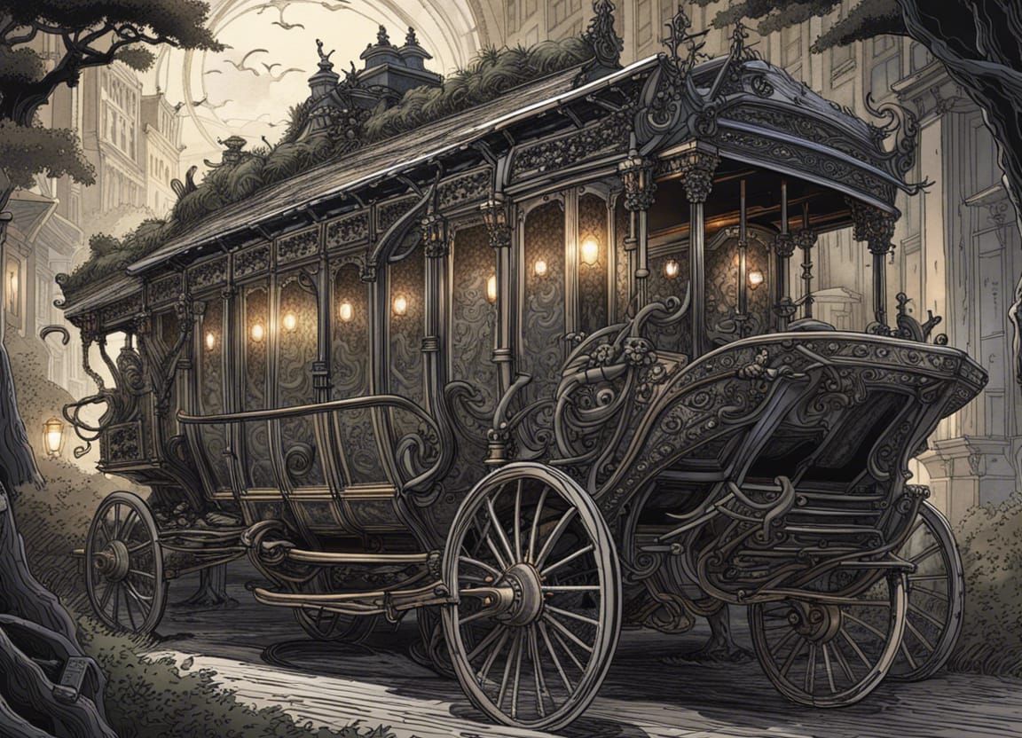Elegant Vampire Carriage in Yoshitaka Amano Style
