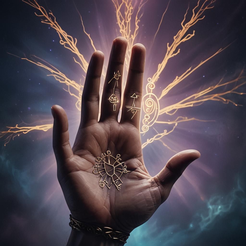 Mysterious Hand with Runes: A Surreal Portrait