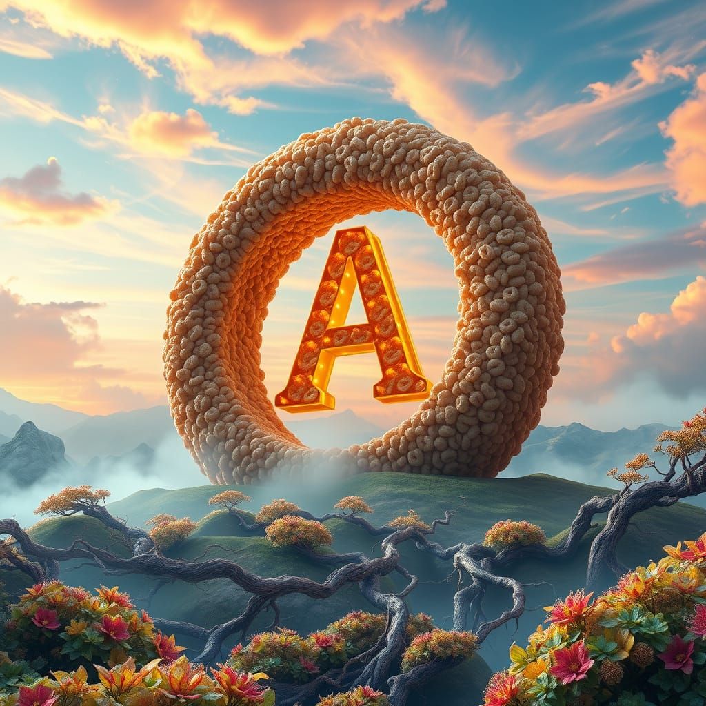 Surreal Cheerios Monument in a Vibrant, Enchanted Landscape