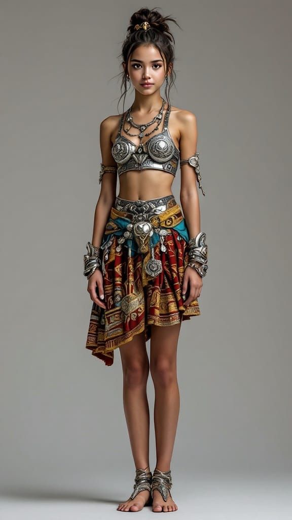 Youthful Aztec Goddess in Vibrant Ceremonial Attire