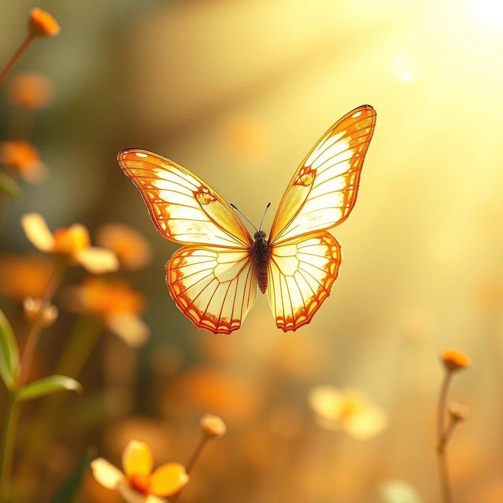 Whimsical Butterfly in Sunlit Dreamlike Atmosphere