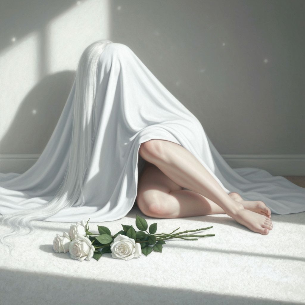 Ethereal Portrait in Pastel Style with White Roses