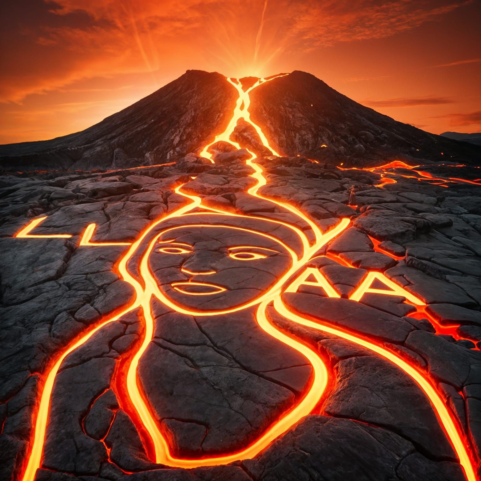 Molten Woman of Lava in Fiery Landscape