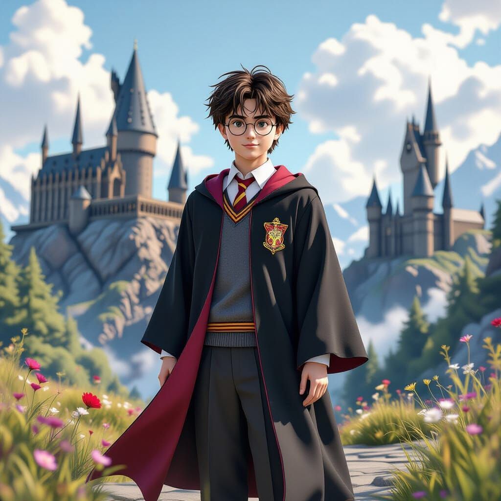 Harry Potter in Magical Landscape, Anime 3D Art Style