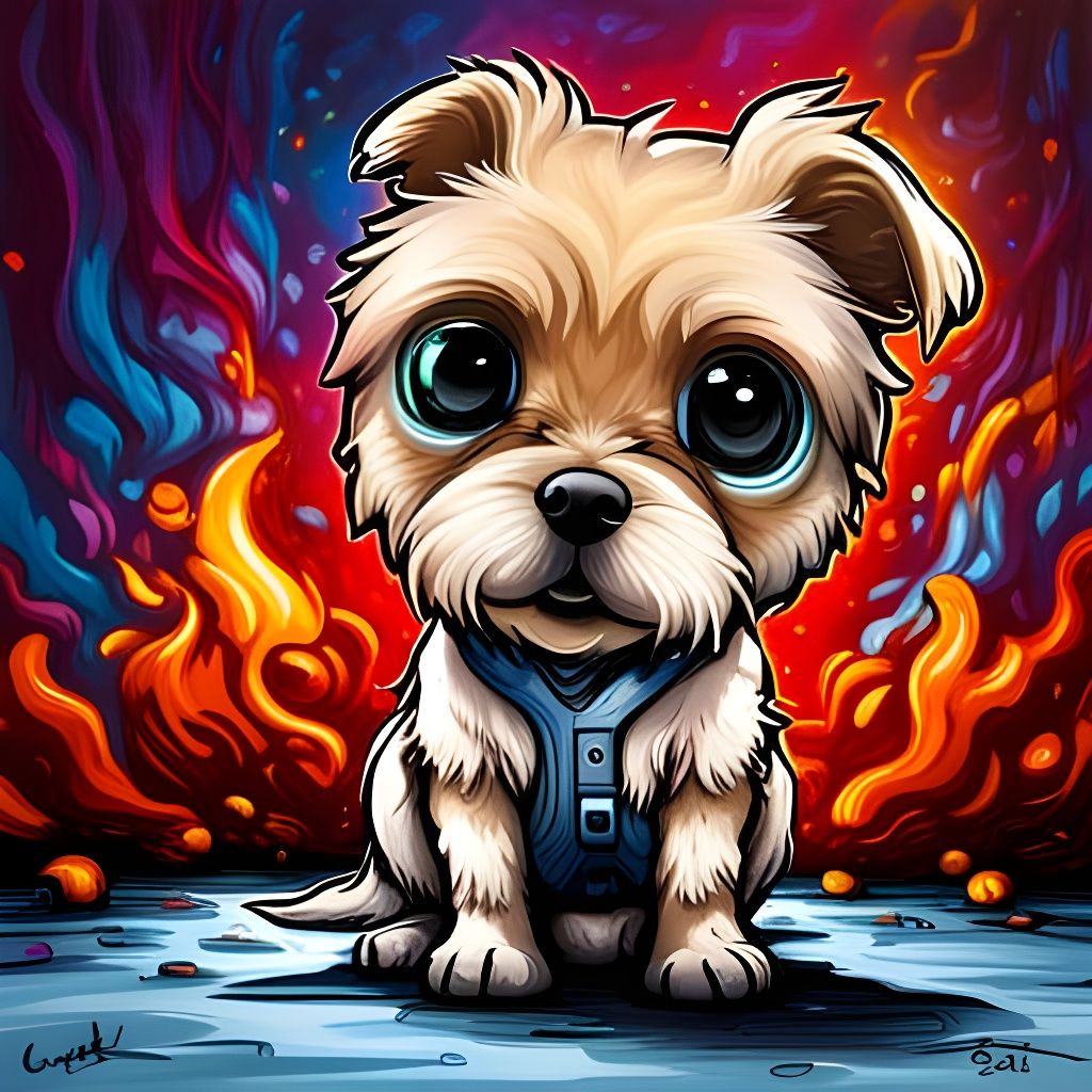Colorful Chibi Dog Graffiti Art