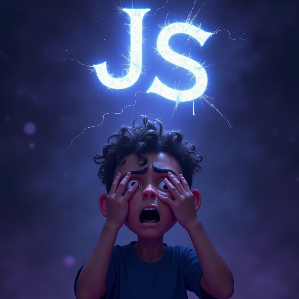 Boy Scared of JavaScript Logo, Mystical Digital Art