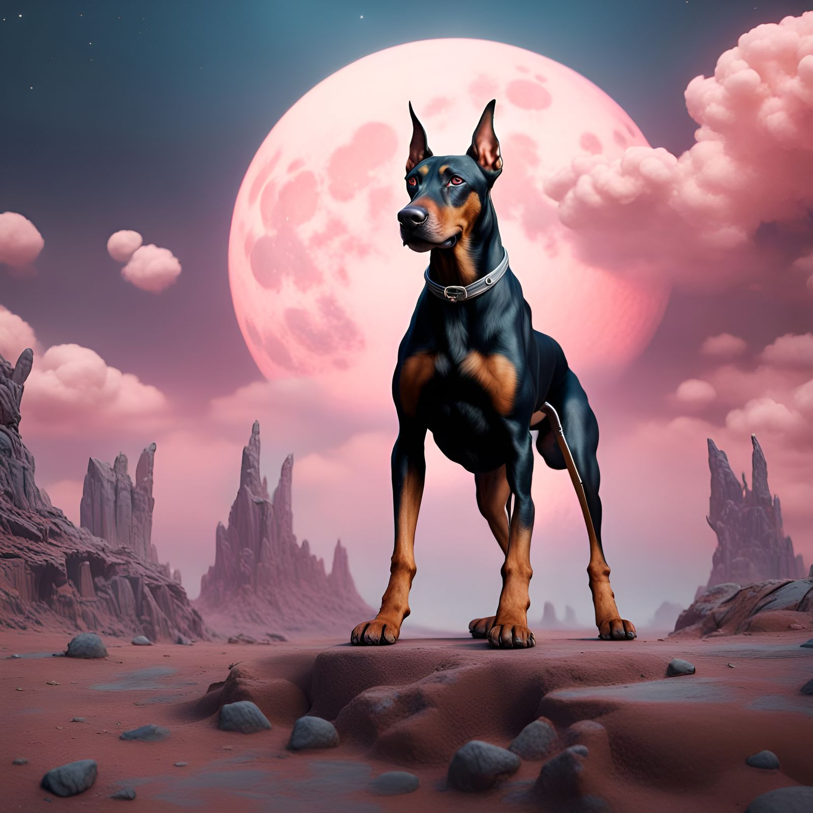 Doberman in Desert: Fantastical Digital Art