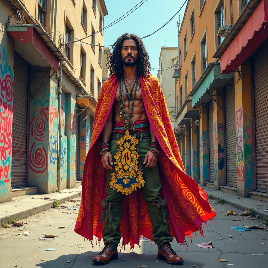 Triumphant Freedom Fighter in Urban Street Art Style