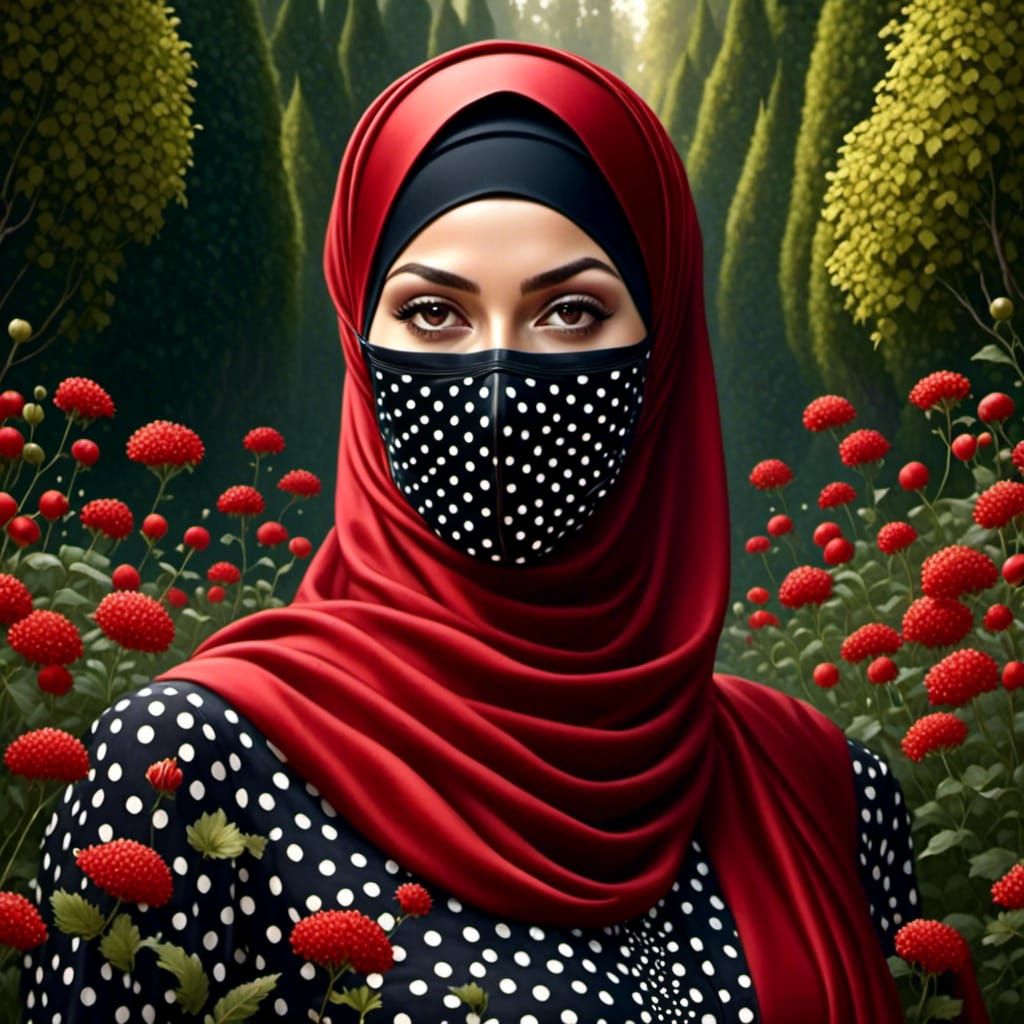 Beautiful Woman with Face Mask in Mystic Garden