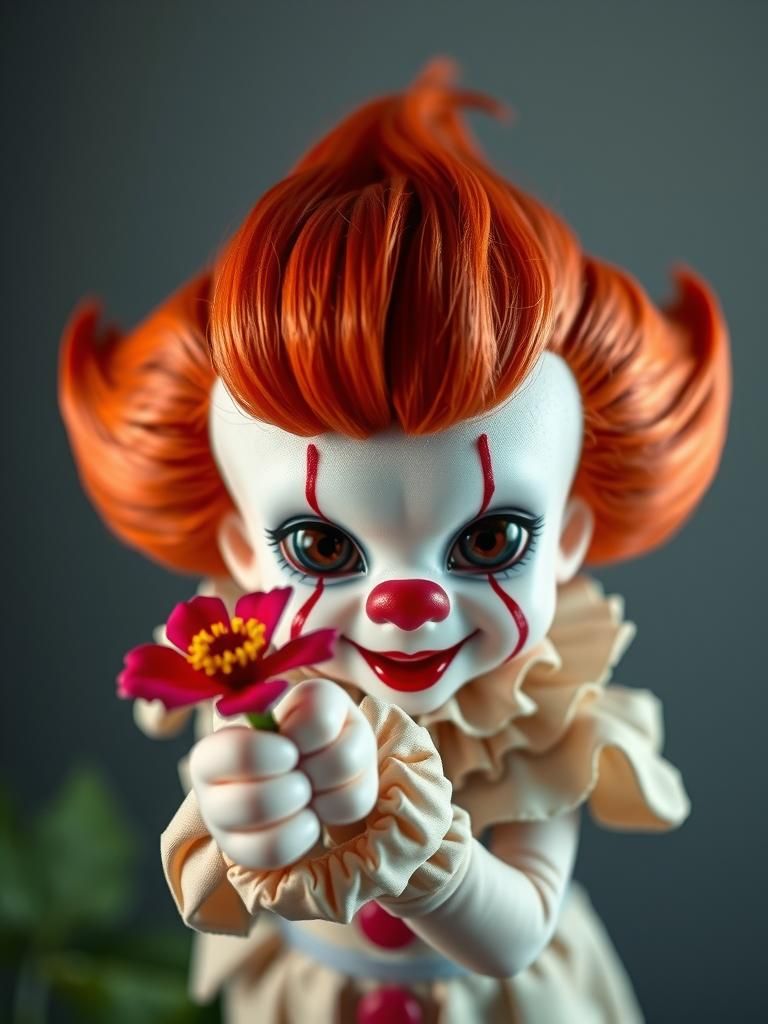 Adorable Chibi Pennywise Portrait with Red Flower