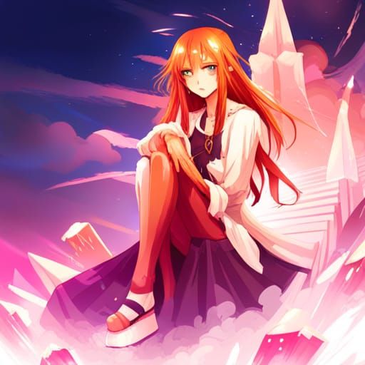 Anime Saint with Orange Hair on Throne