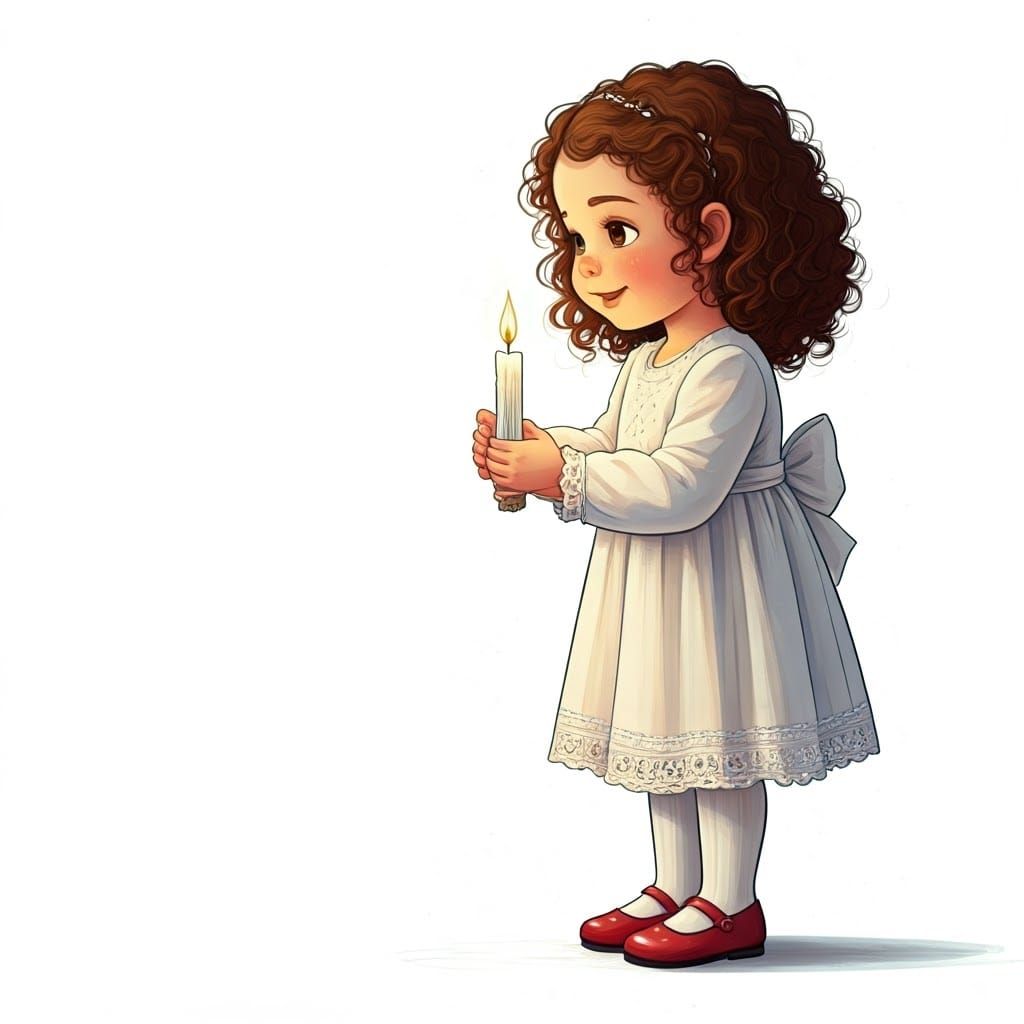 Little Girl Lights Shabbat Candles in Whimsical Digital Art