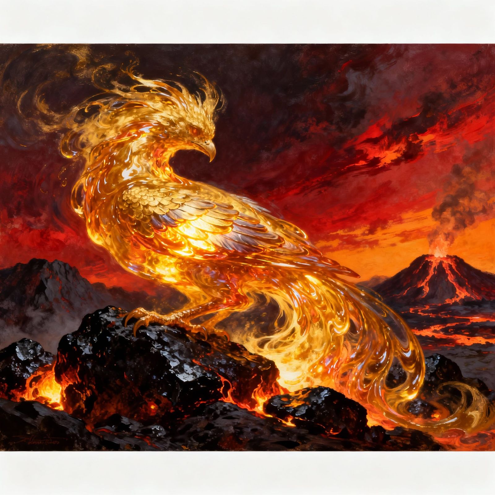 Majestic Phoenix Rises from Volcanic Landscape
