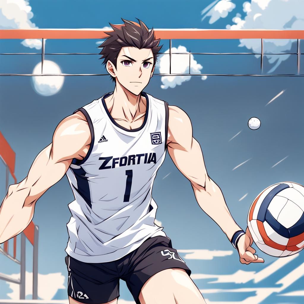 Anime Boy Playing Volleyball in Manga Style