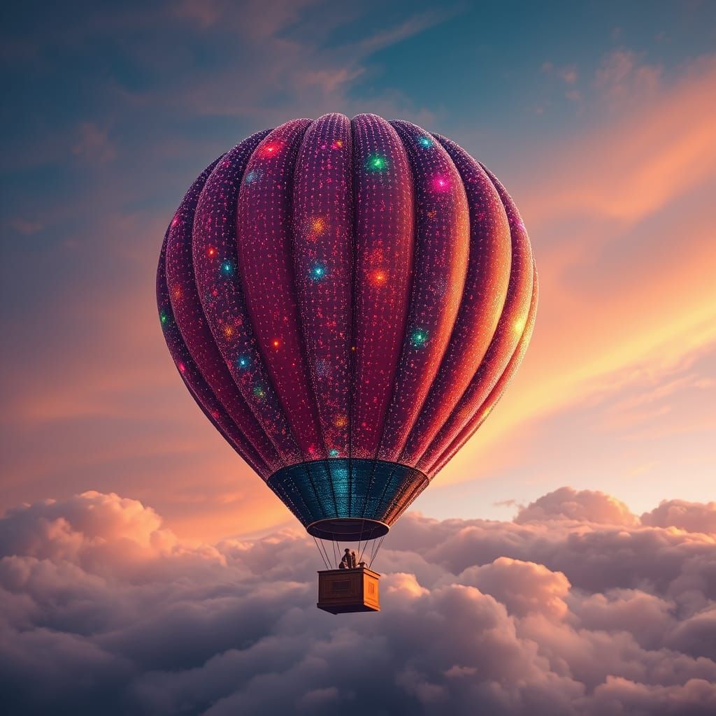 Sparkly Hot Air Balloon in Fantasy Realism Style