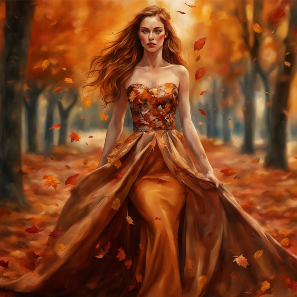 Autumnal Woman in Watercolour Splash Painting