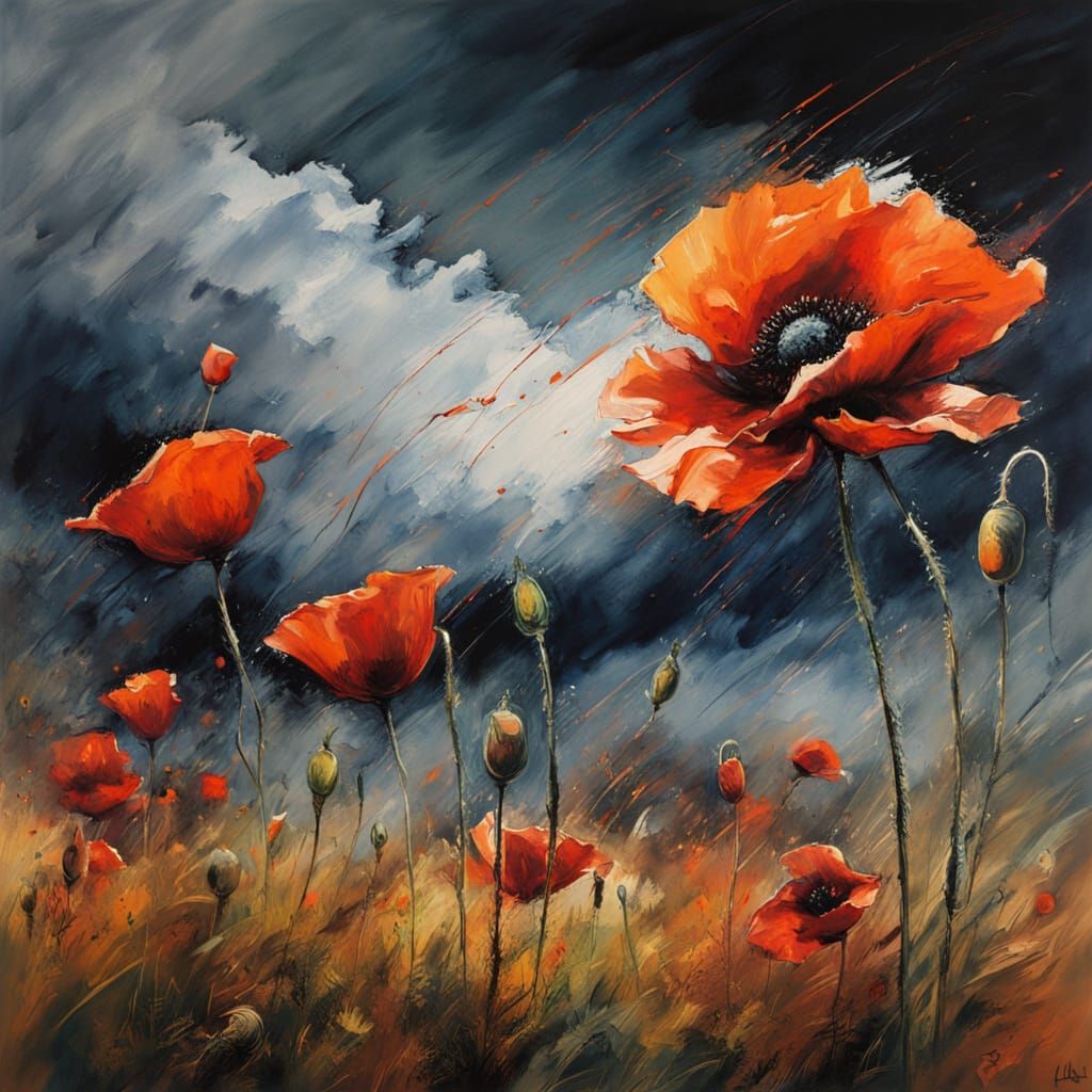 Poppies in a storm