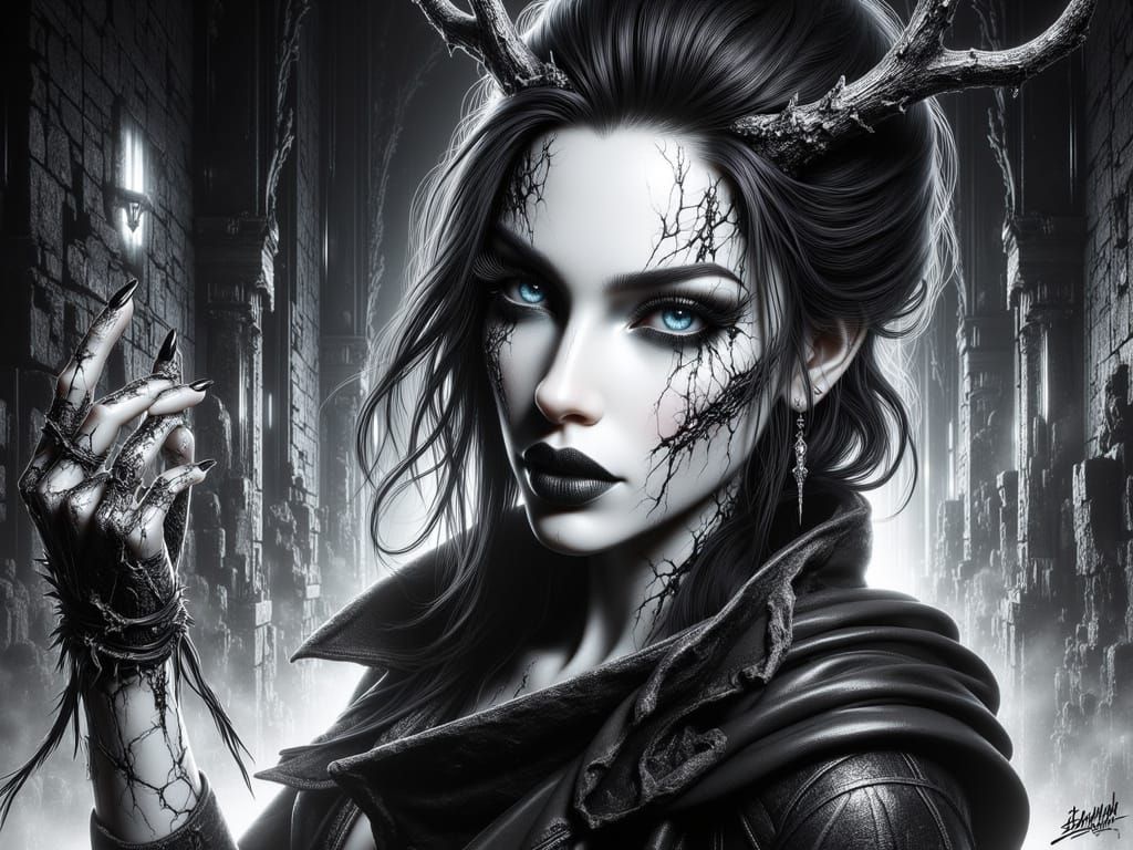 Tiefling Maiden in Haunted House with Movie Monsters