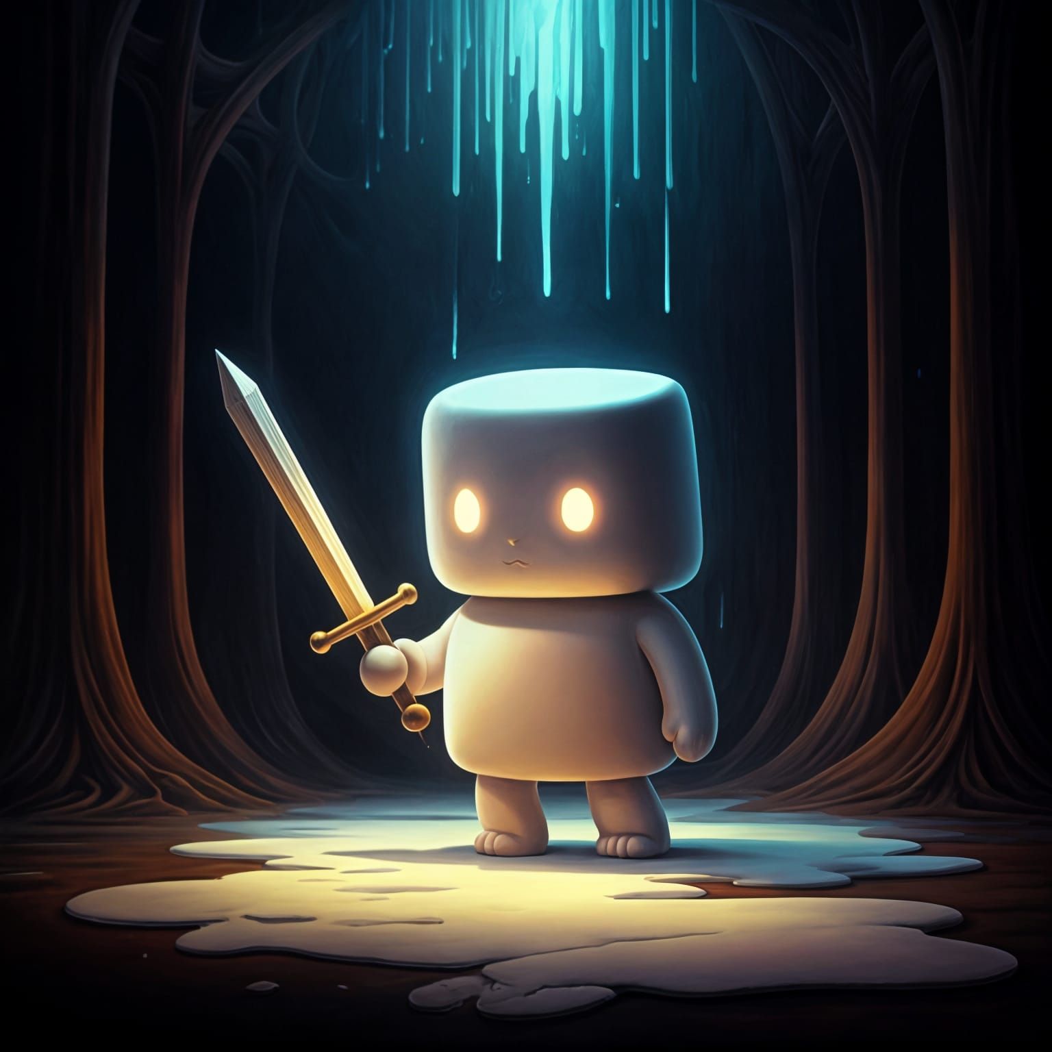 Cute Marshmallow Warrior in Surrealist Melting Style