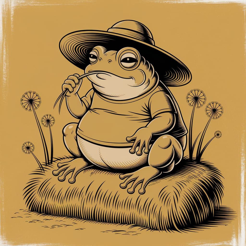 Toad in Hat: Artistic Line Drawing on Canvas