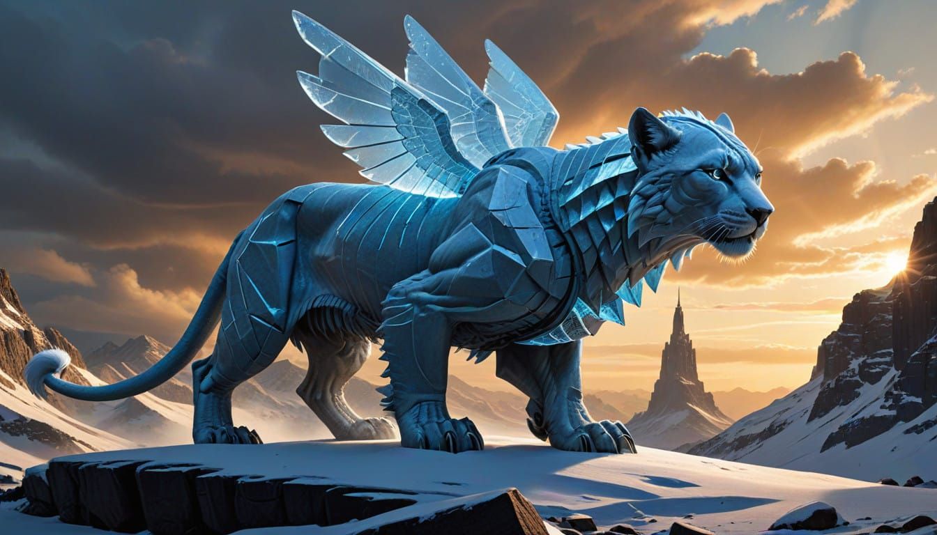 Belgian French Comic Ice Sphinx in Detailed Line Art