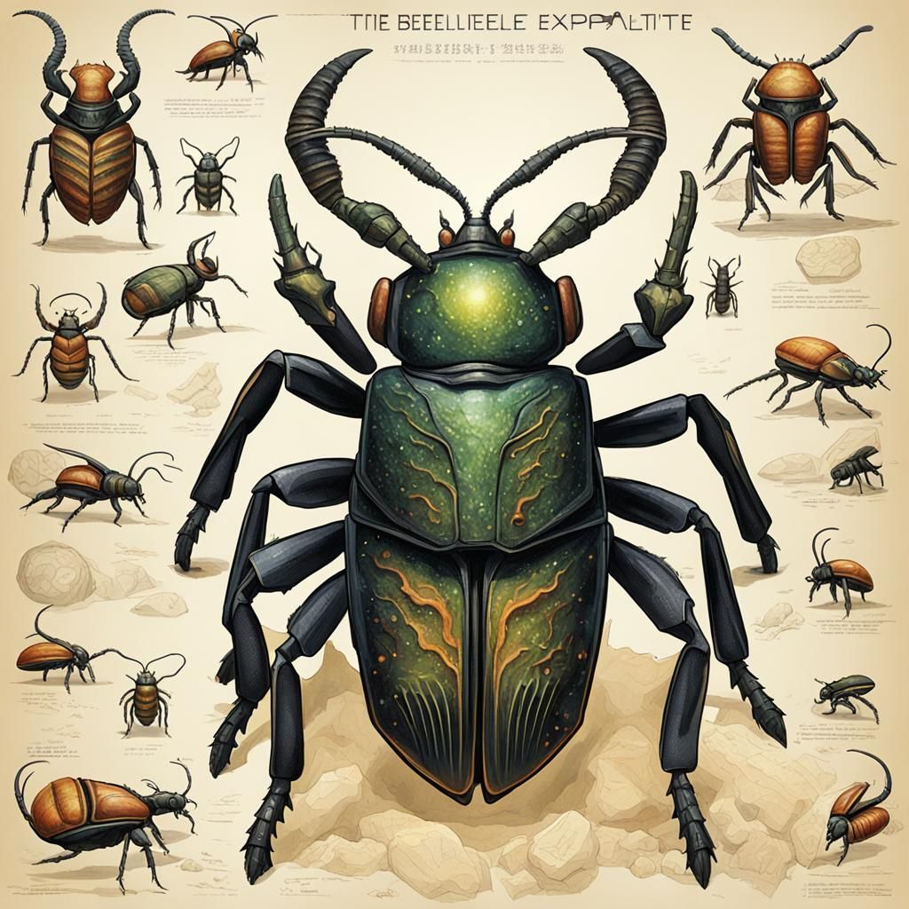 Alien Exoplanet with Horned-Beetle Hornet Creatures