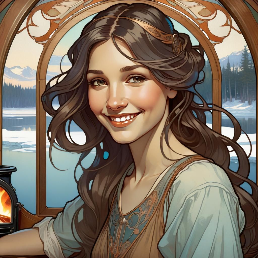 Art Nouveau Woman with Smiling Eyes