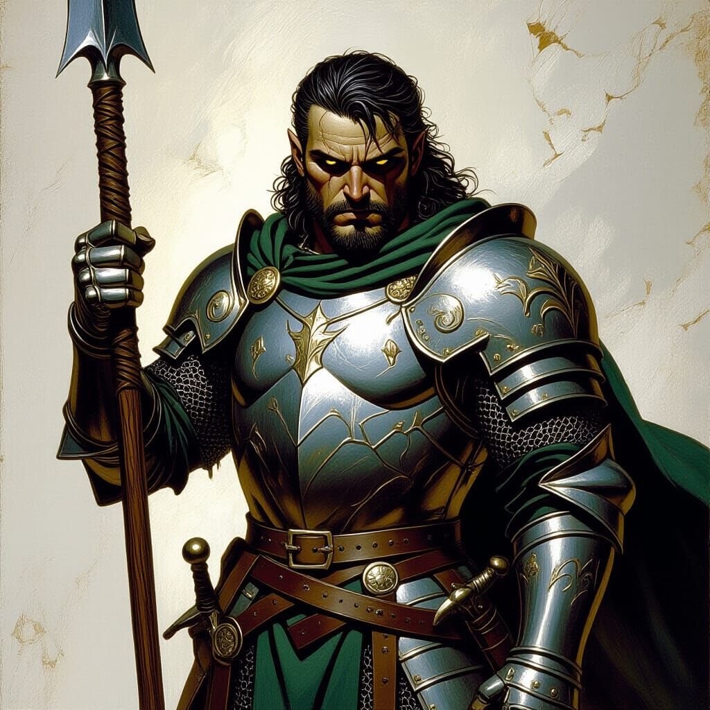 Half-Demon Warrior with Holy Lance in Fantasy Art Style