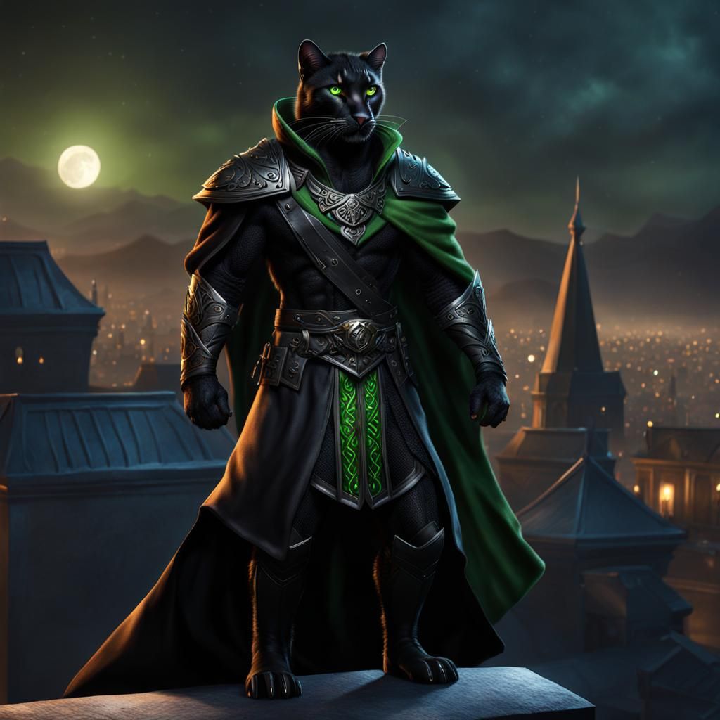 Armored Panther Tabaxi Ranger on Midnight Roof