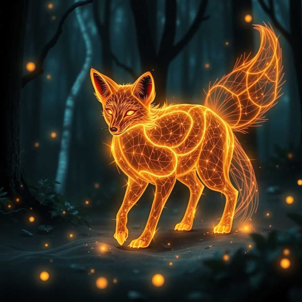 Luminous Fox of Radiant Light in Mystical Forest