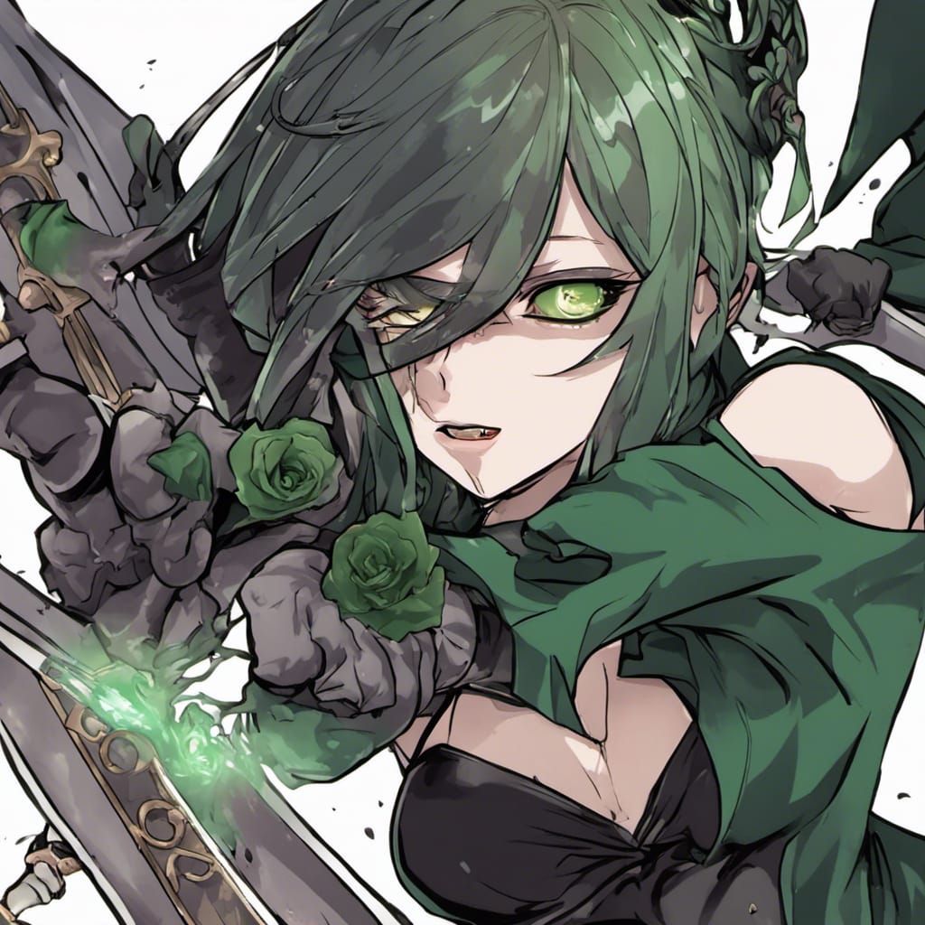 Anime Zombie Warrior with Black Rose in Manga Style