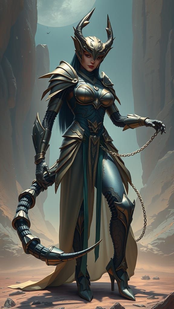 Fantasy Scorpion Lady in High-Tech Style