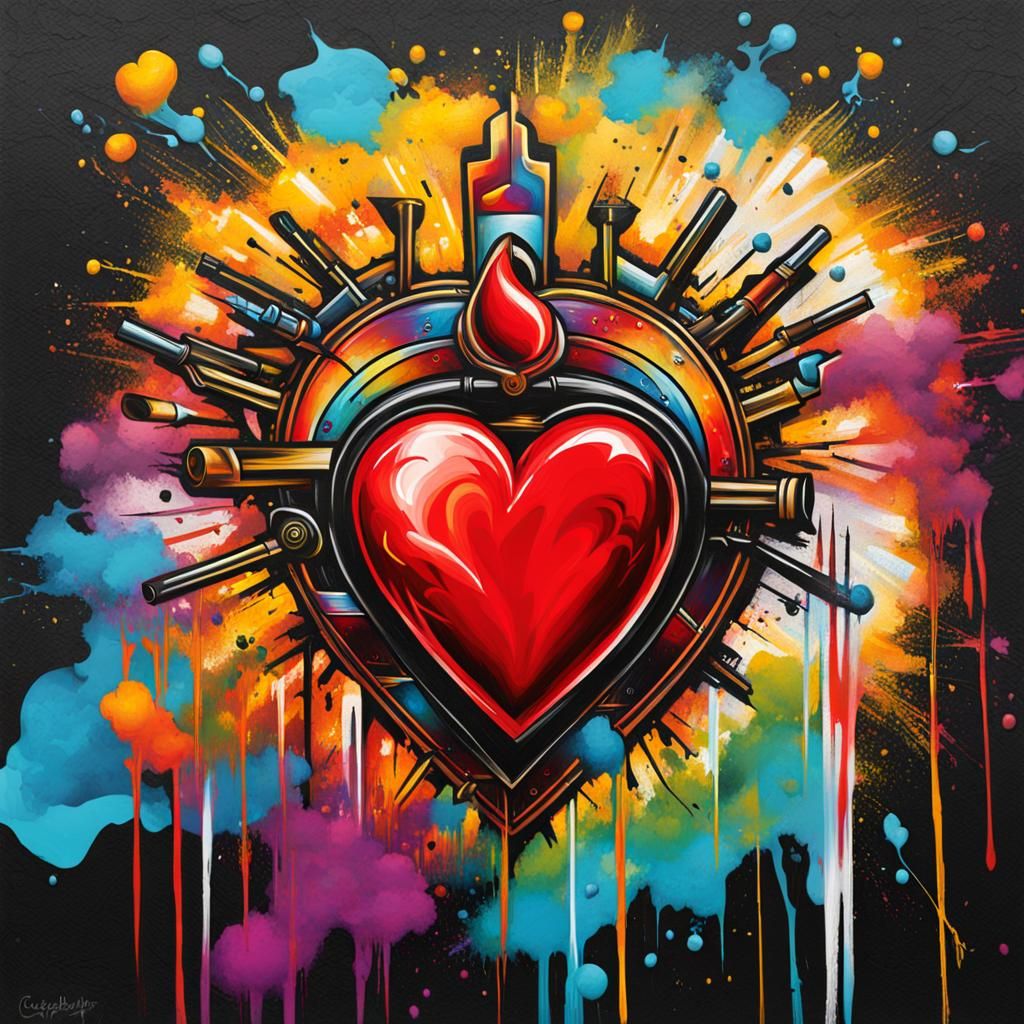 Vibrant Sacred Heart in Graffiti Art Style