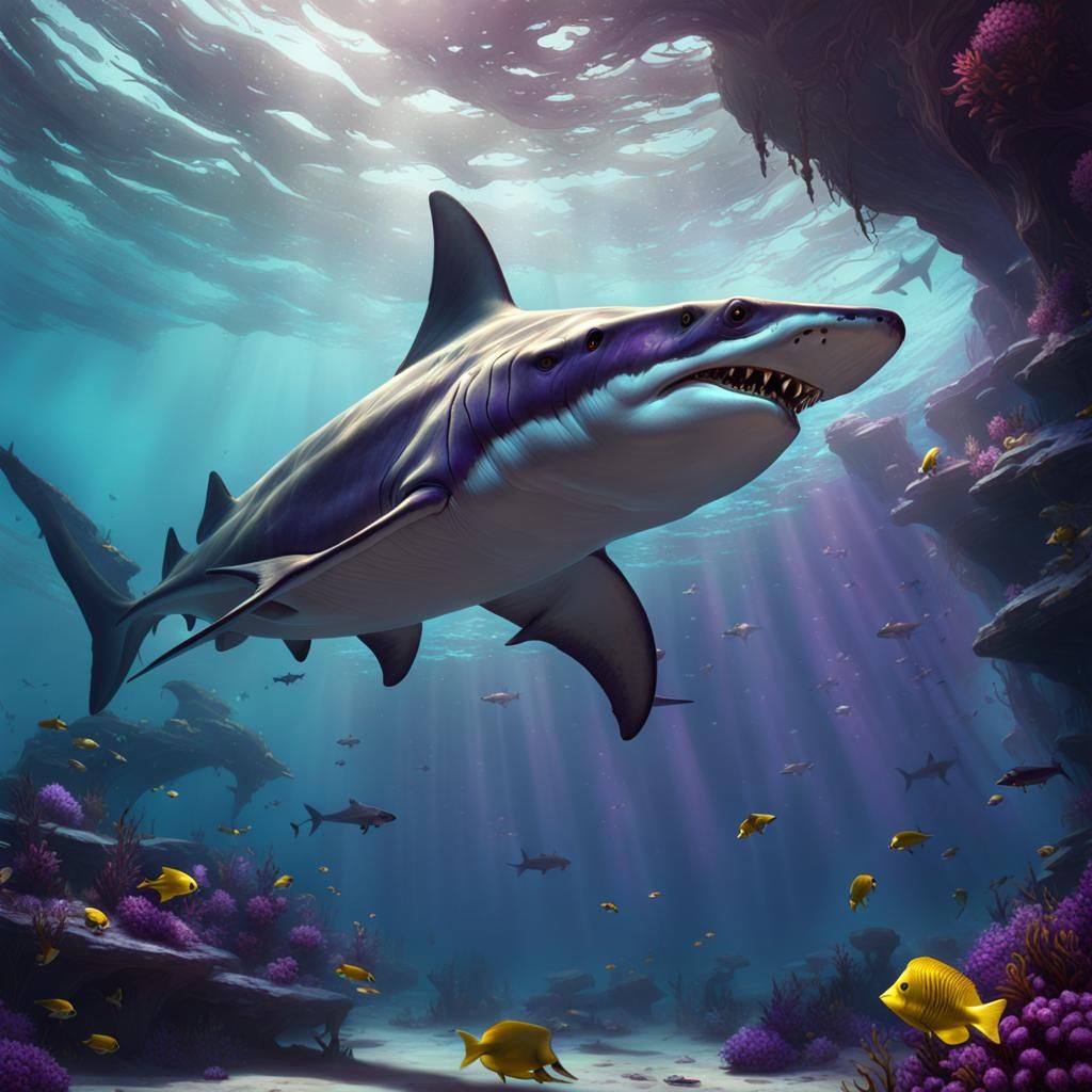 Hammerhead Shark in Dark Fantasy Style
