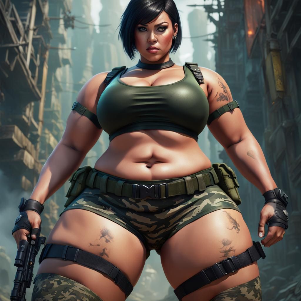 Chubby Commando Girl in Detailed Fantasy Art