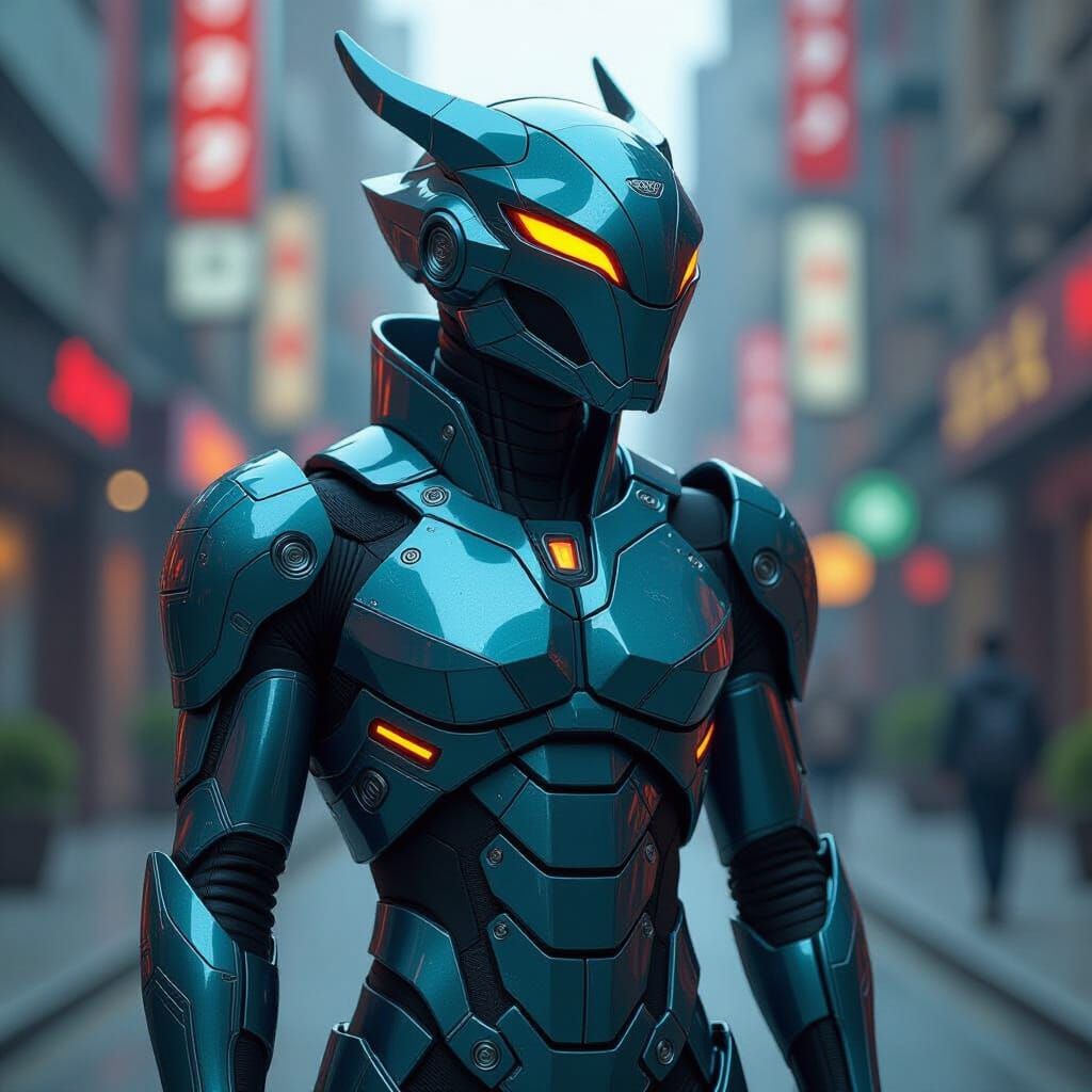 Dragon in Metallic Futuristic Suit