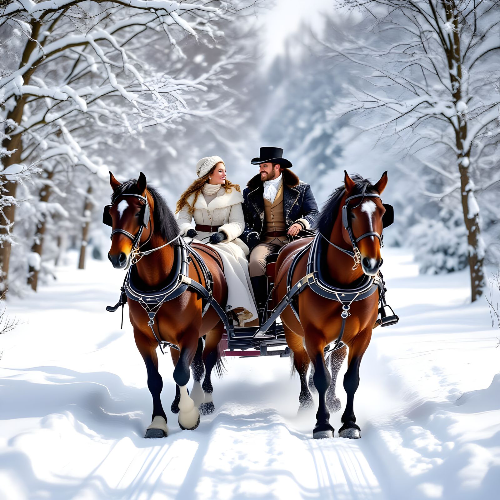 1700s Winter Scene: Sleigh Ride Through Snowy Woods